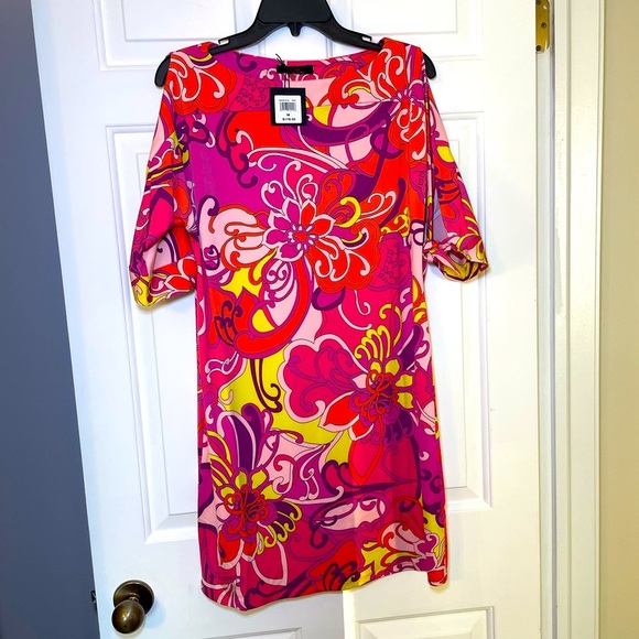 Trina Turk Woman’s Floral Print Dress Size Medium NWT Open Tie Sleeve Colorful - Picture 1 of 5